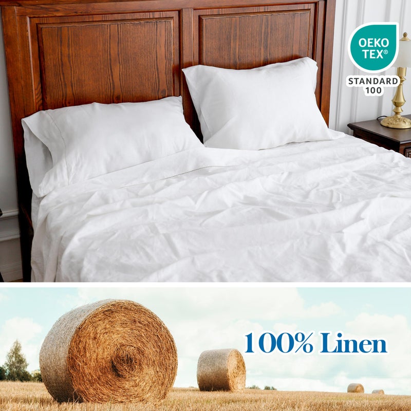 Simple&Opulence 100% Linen Pillowcase with Hand Drawing Hemstitch Pillow Cover Queen Size Set of 2 Soft and Durable (White, 20''x30'') - Image 2